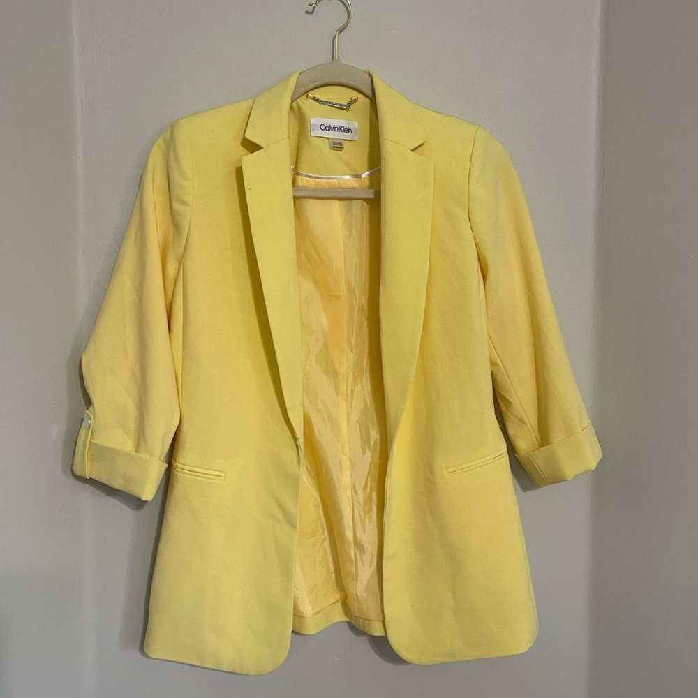 CALVIN KLEIN Womens New Yellow Blazer Wear To Work Jacket L B+B